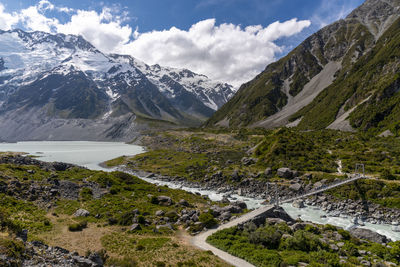 Scenic view of snowcapped mountains against sky