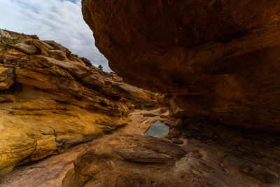 Low angle view of rock formations in cave