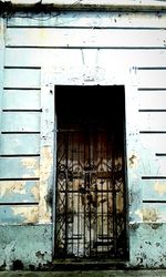 Closed wooden door of house