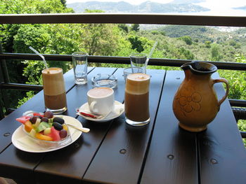 View of breakfast on table against window