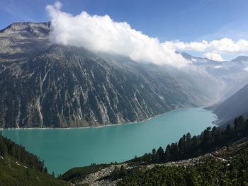 Panoramic view of snowcapped mountains against sky