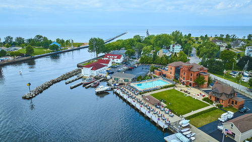 High angle view of buildings in city