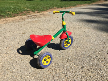 High angle view of toy car on grass