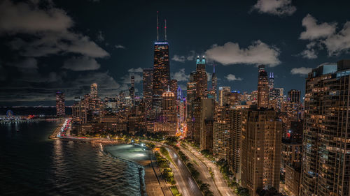 Illuminated city at night