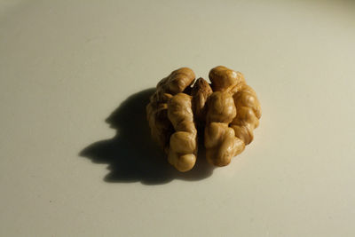 High angle view of bread on table against white background