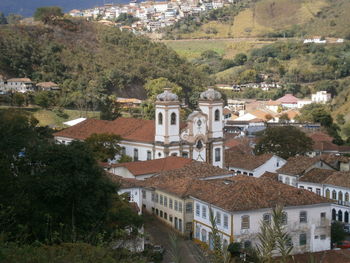 High angle view of buildings in town