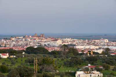 High angle shot of townscape against sky