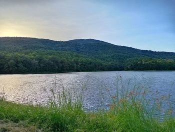 Scenic view of lake against sky