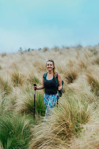 Woman doing hike in an arid landscape