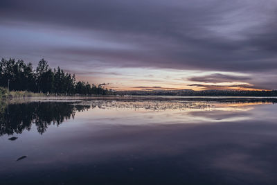 Scenic view of lake against sky at sunset