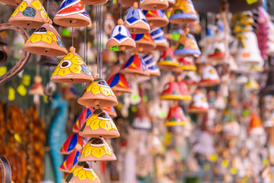 Ceramic handycrafts sold in the shops sold in sopot poland. candid souvenir travel gifts. clay bells