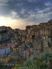 High angle shot of townscape against sky