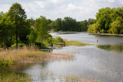 Scenic view of lake against trees