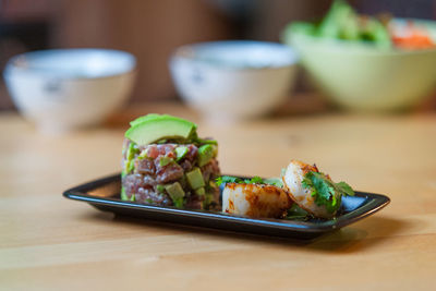 Close-up of food in plate on table