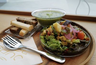 Close-up of food in plate on table