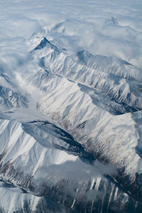 High angle view of snowcapped mountains