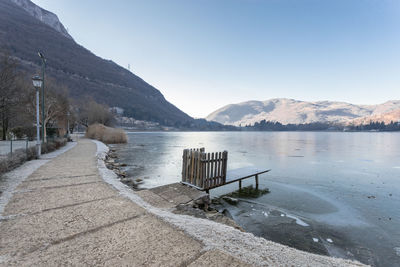 Scenic view of lake against clear sky