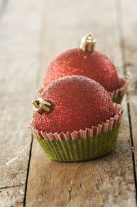 Close-up of cupcakes on table