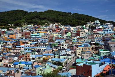 High angle view of townscape against sky