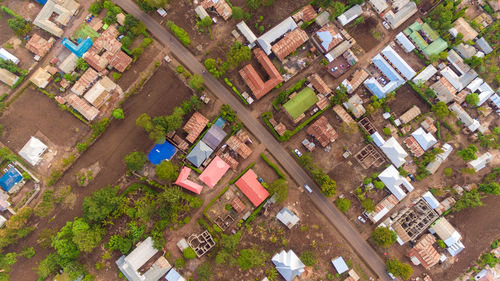 High angle view of buildings in city