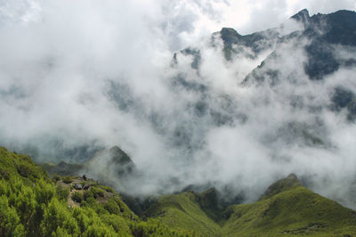 Scenic view of volcanic mountain against sky