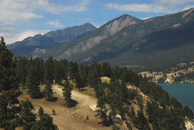 Scenic view of mountains and lake against sky