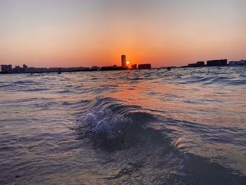 Scenic view of sea against sky during sunset