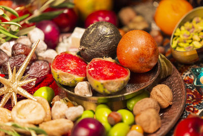 High angle view of apples on table