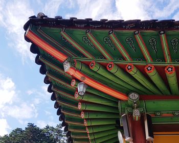 Low angle view of temple building against cloudy sky