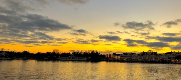 Scenic view of river against sky during sunset