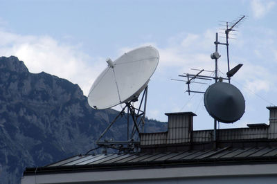 A parabolic antenna or satellite dish for receiving radio waves