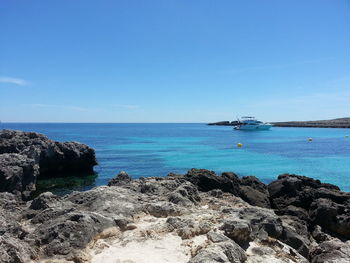 Scenic view of sea against blue sky