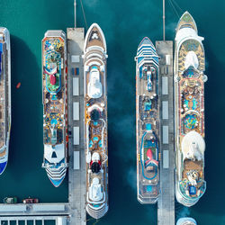 High angle view of multi colored containers