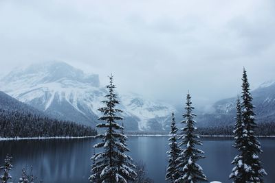 Scenic view of snow covered mountains against sky