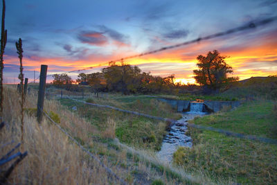 Scenic view of field against sky during sunset