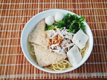 High angle view of breakfast served on table