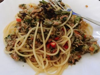 High angle view of meal served in plate