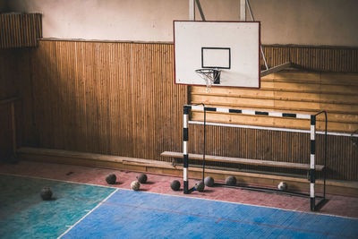 Basketball hoop in gym