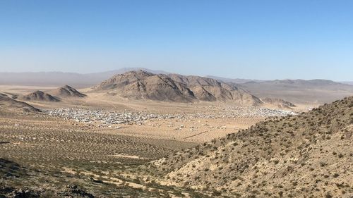 Scenic view of desert against clear sky