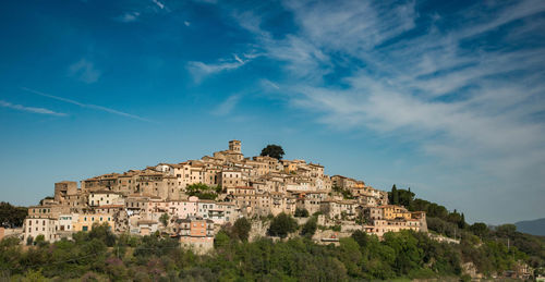 Low angle view of castle against blue sky