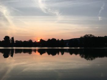 Scenic view of lake against sky during sunset