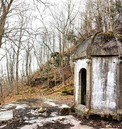 Abandoned building with trees in background