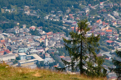 High angle view of buildings in city