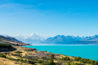 Scenic view of blue lake and sky