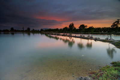 Scenic view of lake against sky during sunset