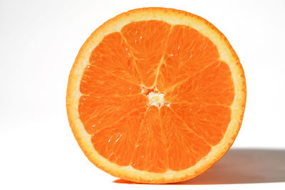 Close-up of orange slice against white background