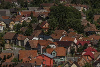 High angle view of buildings in town