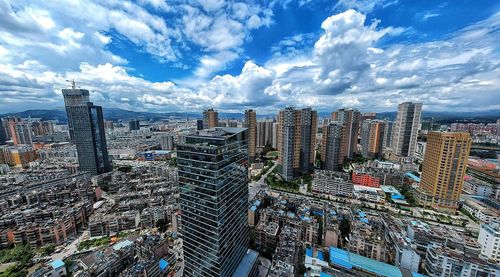 High angle view of cityscape against sky