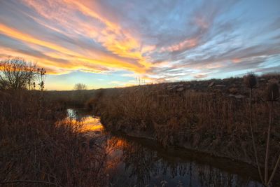 Scenic view of landscape against sky during sunset