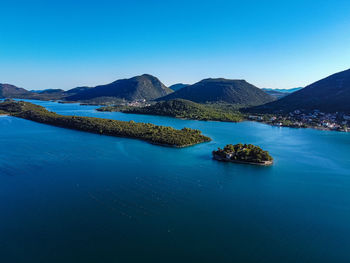 Scenic view of sea against clear blue sky